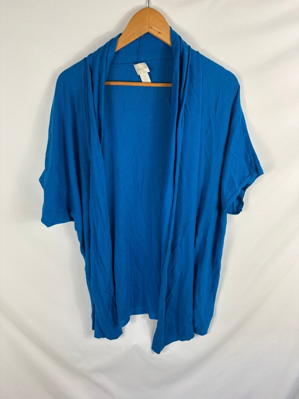 Chicos Dolman Short Sleeve Blue Cardigan Size 3 / XL